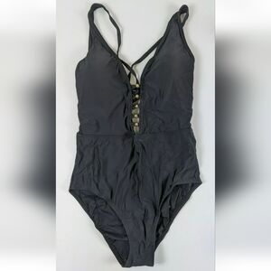 Athena V-Neck One Piece Swimsuit, Black, Women's 10